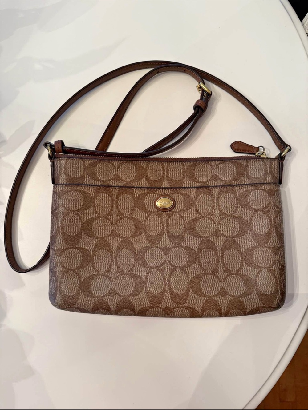 Coach Brown Signature Crossbody with Gold Accent
